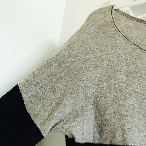 Vince Tan Black Color Block Sweater 100% Cotton Scoop Neck Drop Shoulder Stretch - Picture 7 of 15